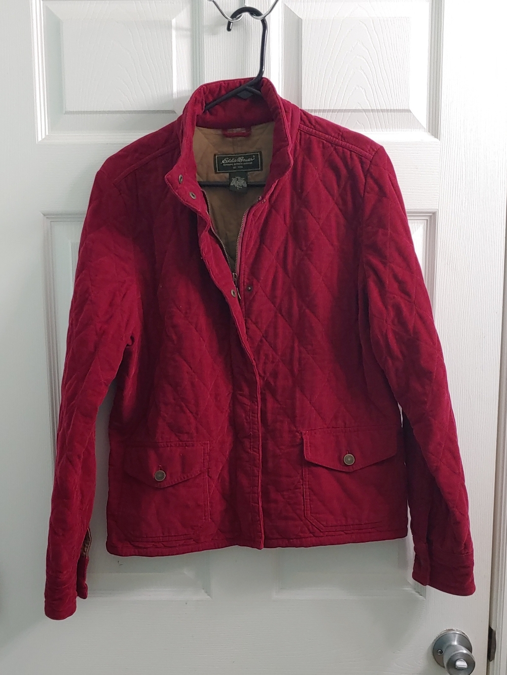 Vintage 90s Eddie Bauer Quilted Field Coat Women's L Tall Raspberry Jacket
